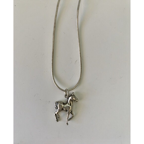 Horse Italy 925 Sterling Silver Pony Mustang Pendant 16” Chain Necklace Vintage - Picture 3 of 7